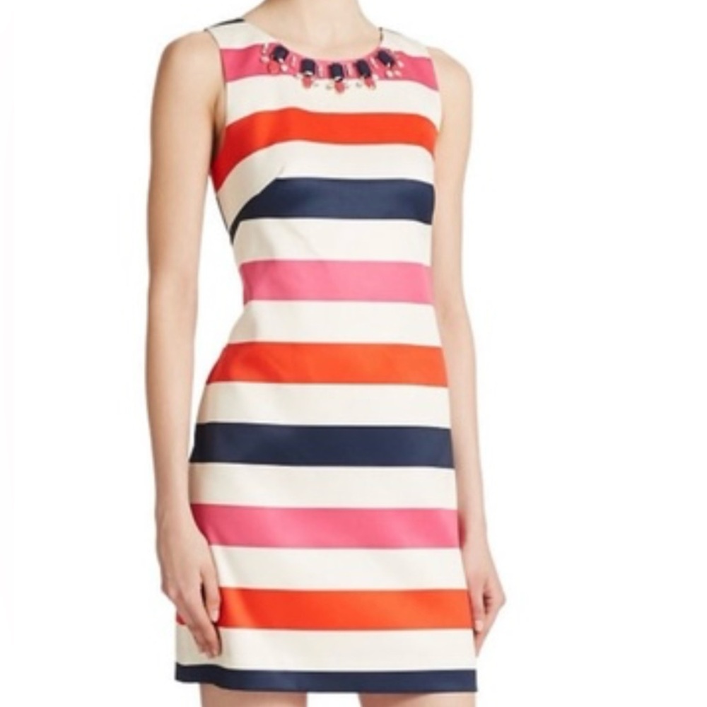 Vince Camuto womens Beaded Collar Striped Shift Dress size 14